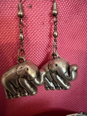 Elephant Dangle Earrings - Silver-Tone Elephant Charm